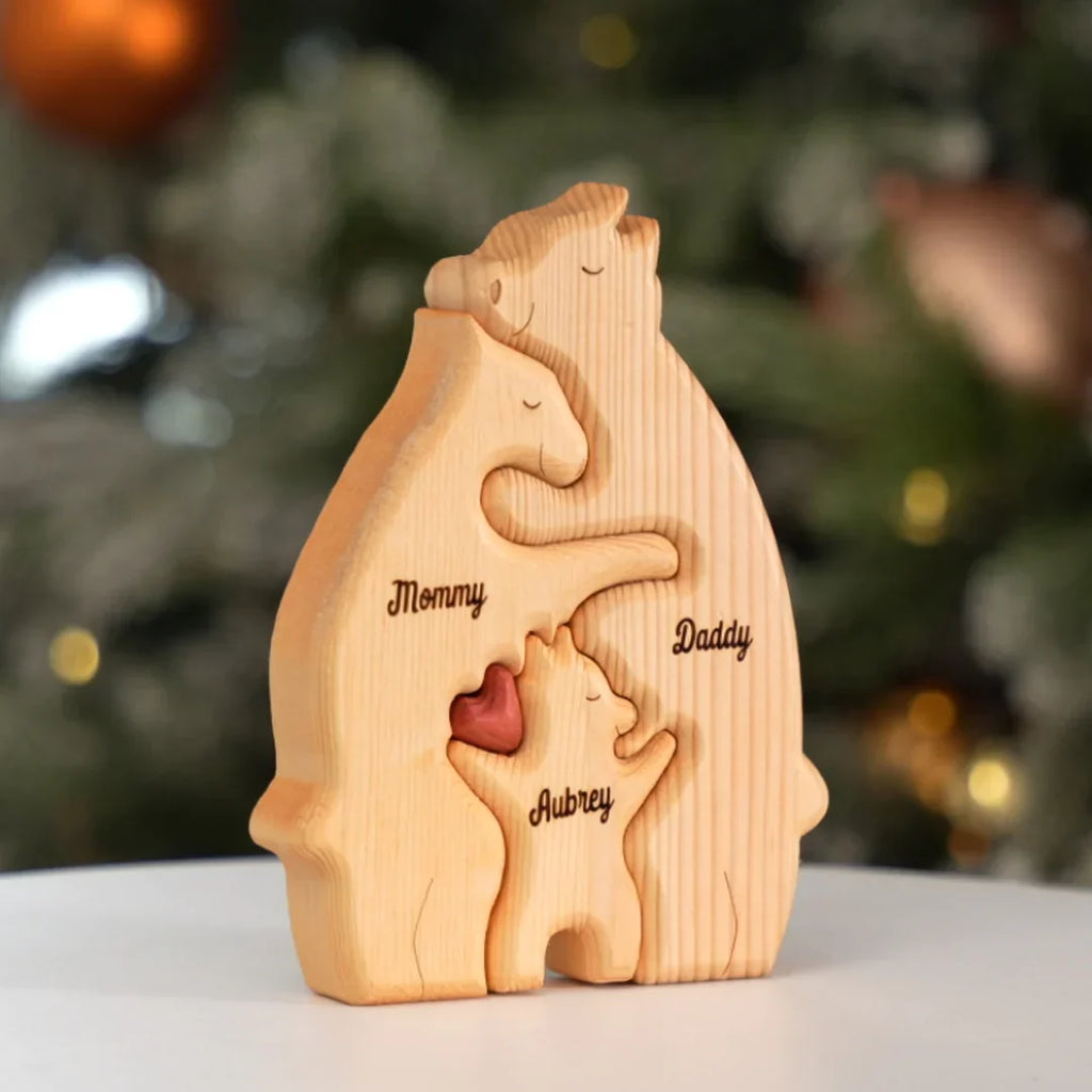Gepersonaliseerde houten familiebeer-puzzel 