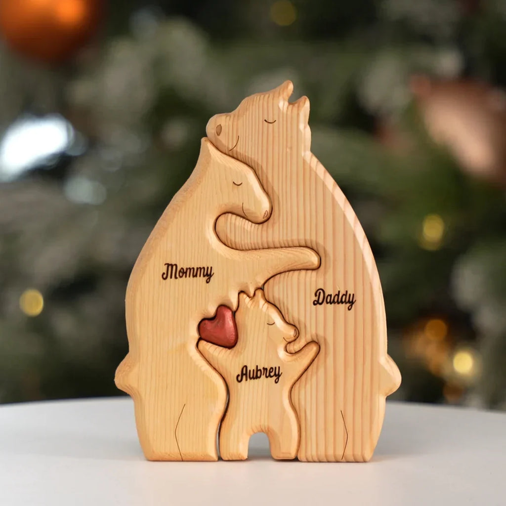 Gepersonaliseerde houten familiebeer-puzzel 