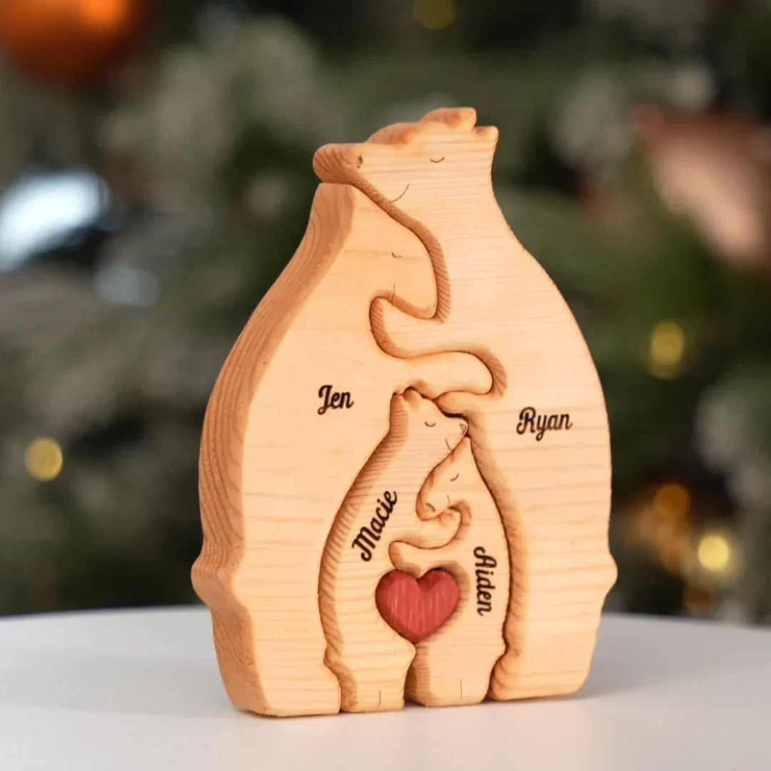 Gepersonaliseerde houten familiebeer-puzzel 