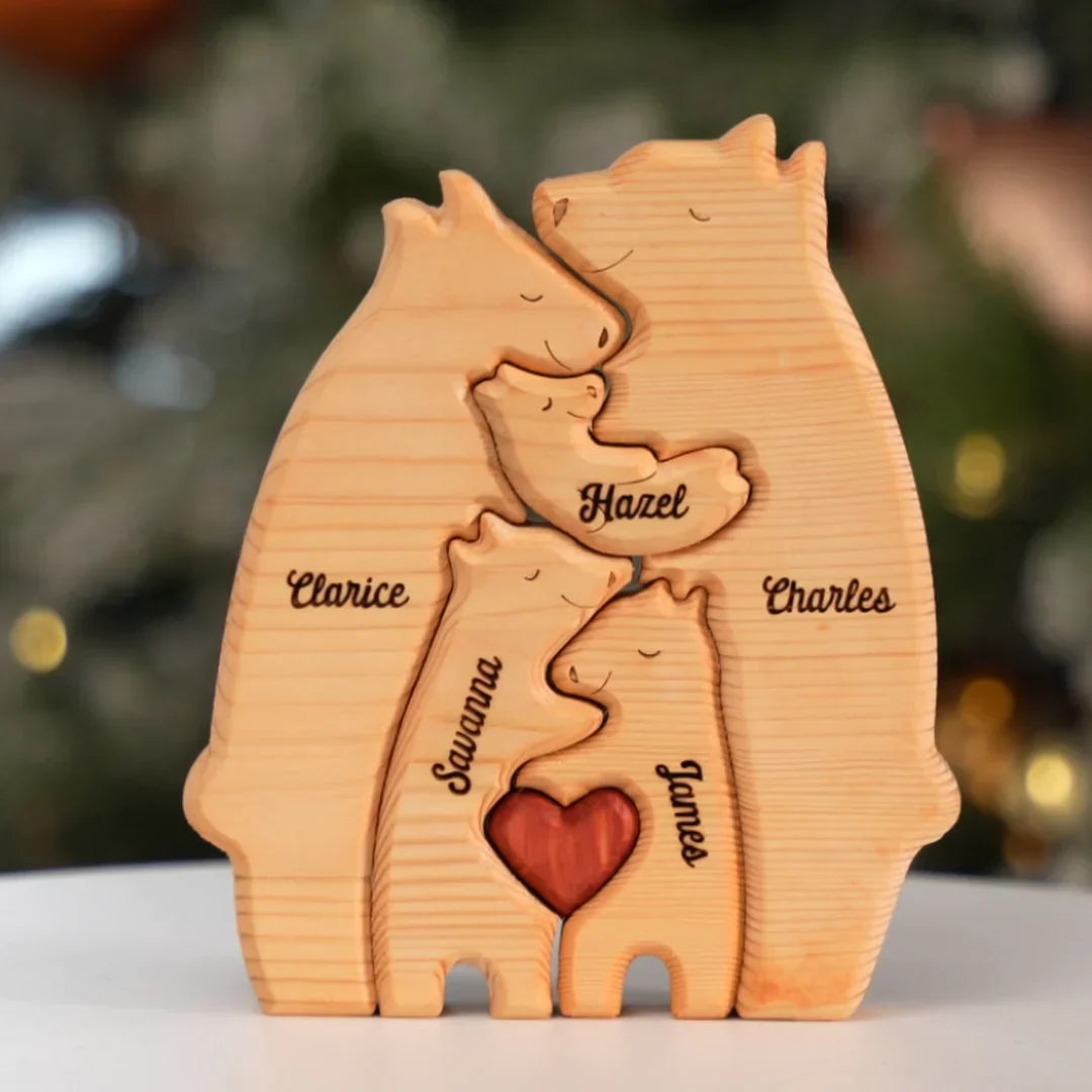 Gepersonaliseerde houten familiebeer-puzzel 