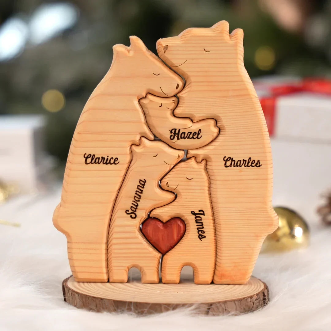 Gepersonaliseerde houten familiebeer-puzzel 