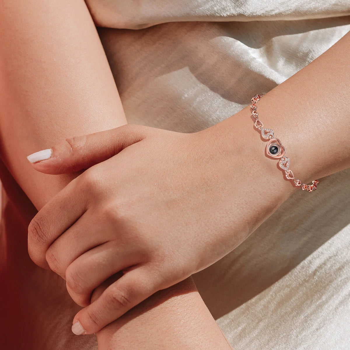 Bracelet Projection Chaîne Cœur Photo Cachée Personnalisé Cadeau Créatif pour Elle